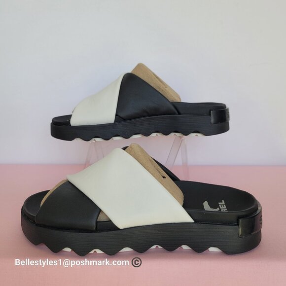 SOREL Viibe Criss-Cross Platform Smooth Leather Women’s Slide- Size 8.5 Black S⭐ - Picture 12 of 16